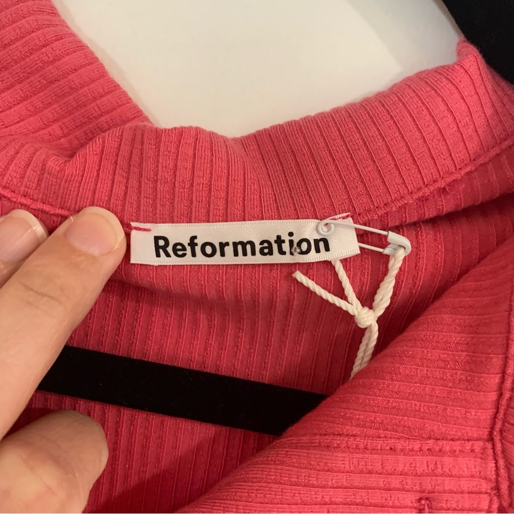 Reformation NWT Elin Knit Top Cropped Ribbed Pink Y2K Size XL - Picture 6 of 12